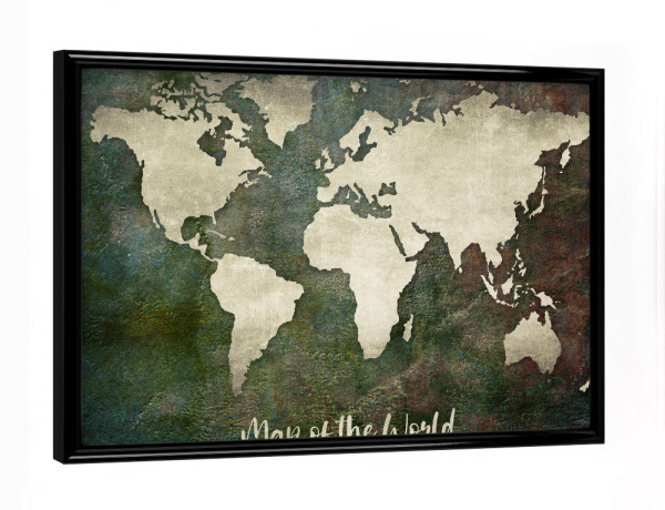 Poster mit schwarzem Rahmen "World Map Brown Green (matart)" artboxONE - Kartografie