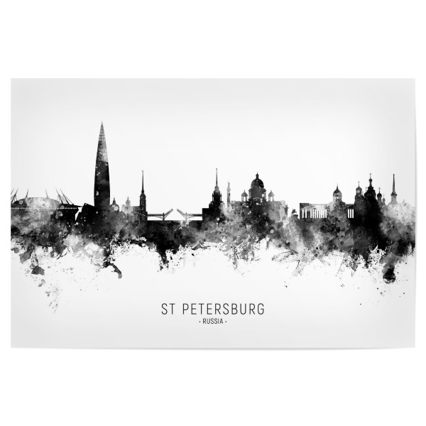 Poster 30x20 cm "St Petersburg Skyline BW Text" artboxONE - Städte,Reise,Schwarzweiß