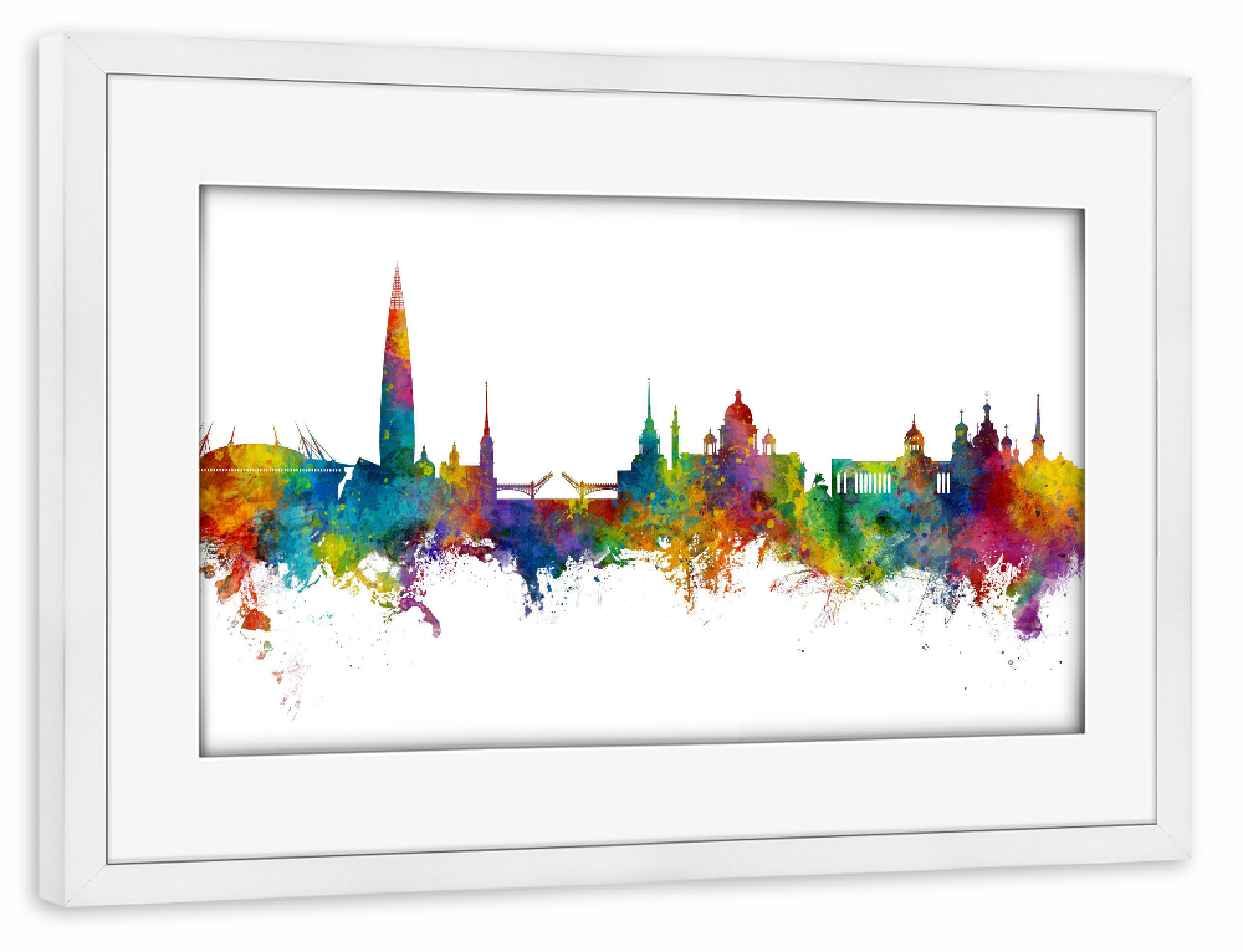 Poster mit Rahmen weiß "St Petersburg Russia Skyline" artboxONE - Städte