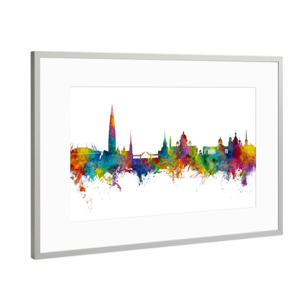 Poster mit Rahmen Silber "St Petersburg Russia Skyline" artboxONE - Städte