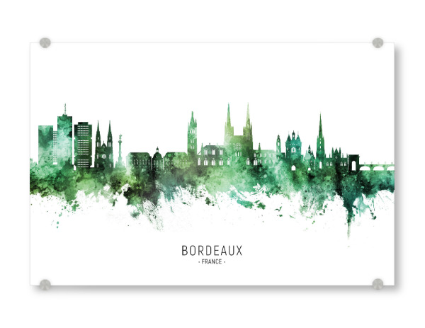 Acrylglasbild "Bordeaux Skyline Green Name" artboxONE - Städte - Bordeaux,France,Skyline,Cityscape,Stadtbild,Watercolor,Painting,City,Stadt,Frankreich