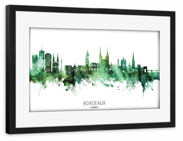 Poster mit Rahmen schwarz "Bordeaux Skyline Green Name" artboxONE - Städte
