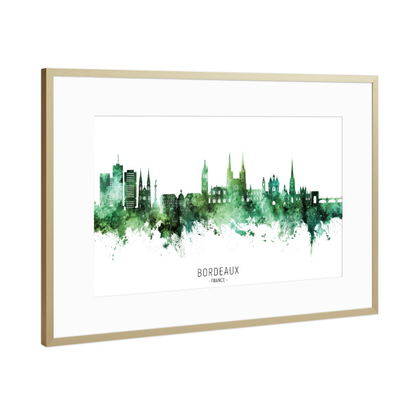 Poster mit Rahmen Gold "Bordeaux Skyline Green Name" artboxONE - Städte