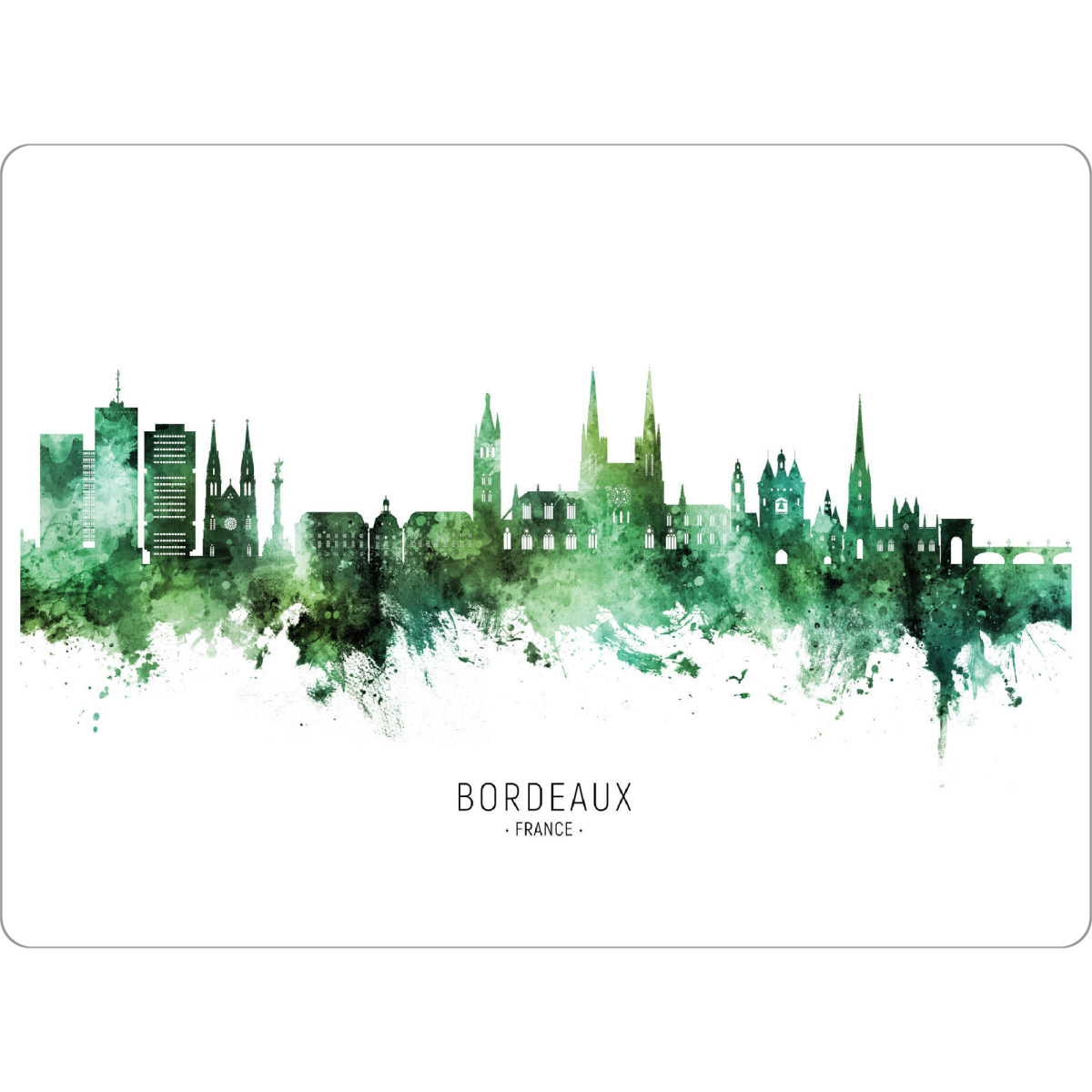 Tischset "Bordeaux Skyline Green Name" artboxONE - Städte - Bordeaux,France,Skyline,Cityscape,Stadtbild,Watercolor,Painting,City,Stadt,Frankreich