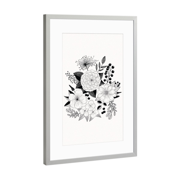 Poster mit Rahmen Silber "Blumen: moderner Line-Art Stil" artboxONE - Natur,Floral