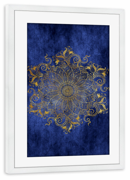 Poster mit Rahmen weiß "Mandala Blue velvet" artboxONE - Abstrakt - Mandala,Yoga,Boho,Arabic,Abstract,Abstrakt,Indian,Indie,Blue,Gold,Nature