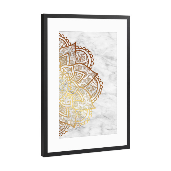 Poster mit Rahmen Schwarz (Metallic) "Mandala Golden Marble" artboxONE - Abstrakt,Geometrie