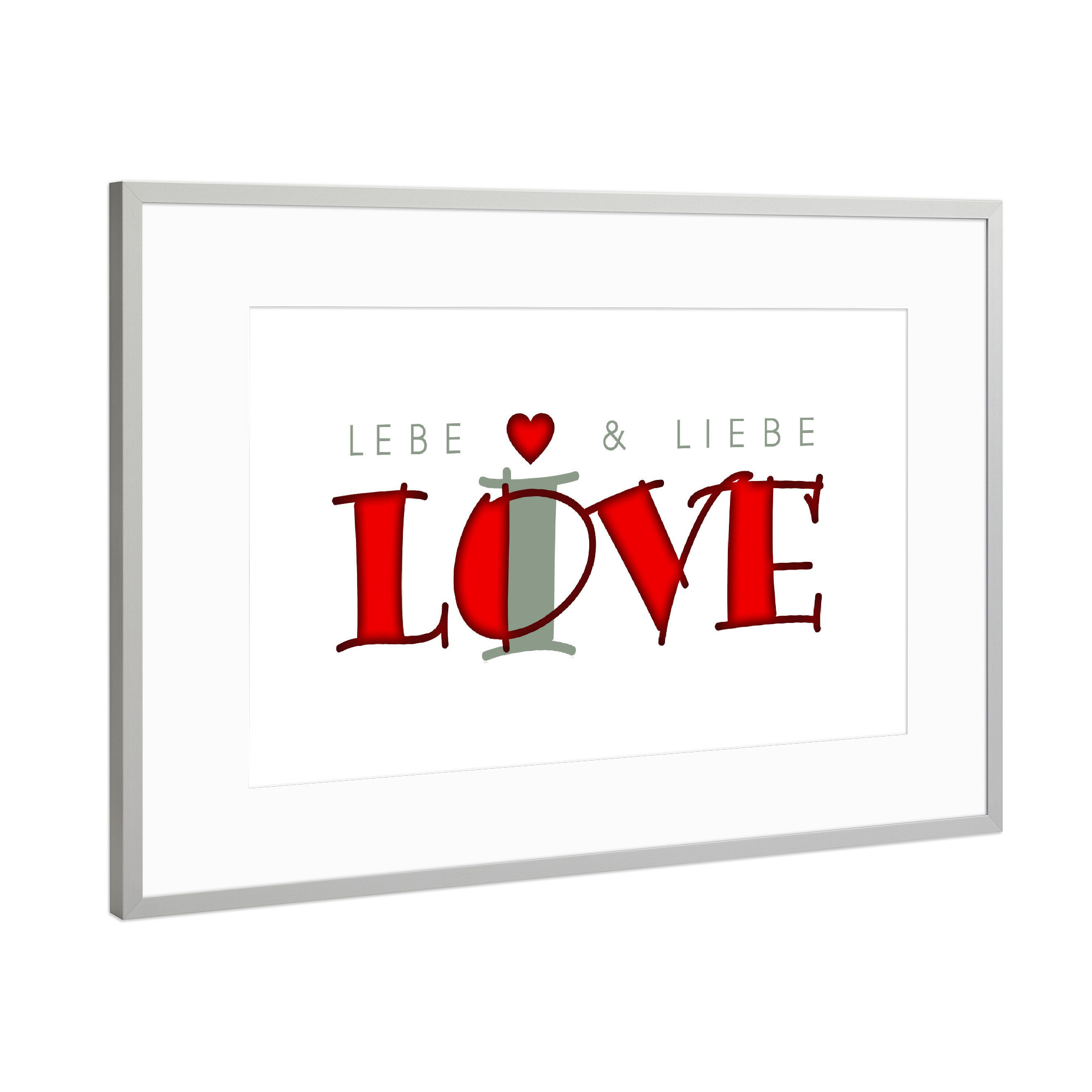 Poster mit Rahmen Silber "Lebe liebe | live love" artboxONE - Typografie,Liebe