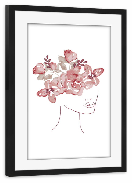 Poster mit Rahmen schwarz "Girl With Flower Head" artboxONE - Floral,Menschen