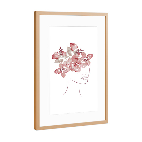 Poster mit Rahmen Kupfer "Girl With Flower Head" artboxONE - Floral,Menschen