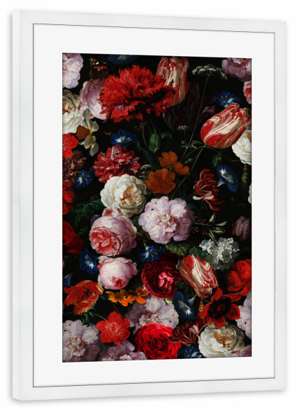 Poster mit Rahmen weiß "Dutch Vintage Flowers" artboxONE - Floral - Flowers,Antique,Floral,Botanical,Midnight,Blumen,Bouquet,Botanisch,Bunt,Colorful