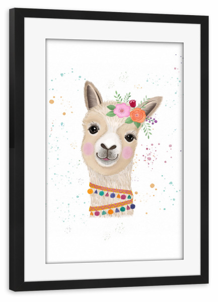 Poster mit Rahmen schwarz "Llama Mädchen" artboxONE - Für Kinder,Tiere,Lustig