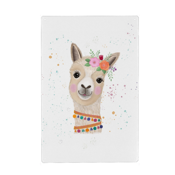 Holzbild "Llama Mädchen" artboxONE - Für Kinder,Tiere,Lustig