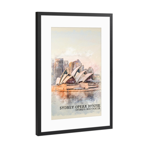Poster mit Rahmen Schwarz (Metallic) "Opernhaus Sydney Sketch" artboxONE - Städte,Architektur