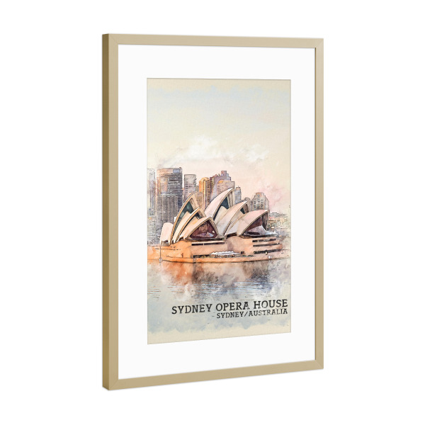 Poster mit Rahmen Gold "Opernhaus Sydney Sketch" artboxONE - Städte,Architektur