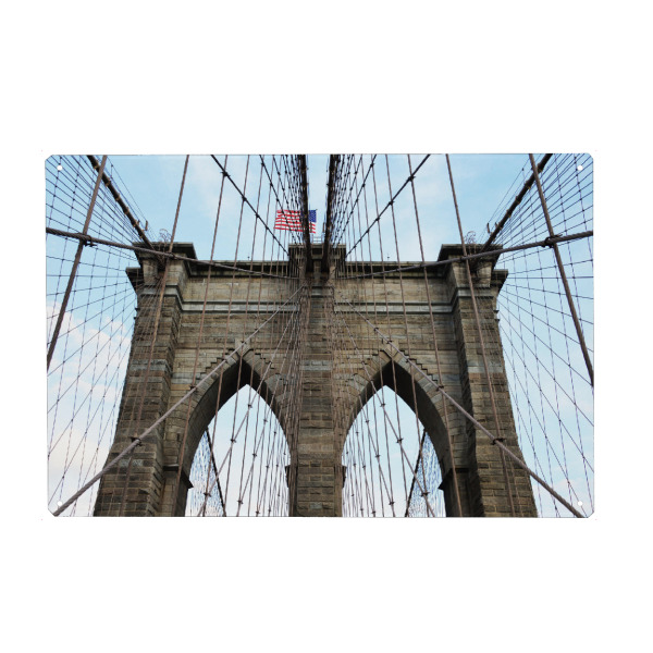 Metall Poster "Brooklyn Bridge with Flag" artboxONE - Städte / New York,Reise,Reise / Länder