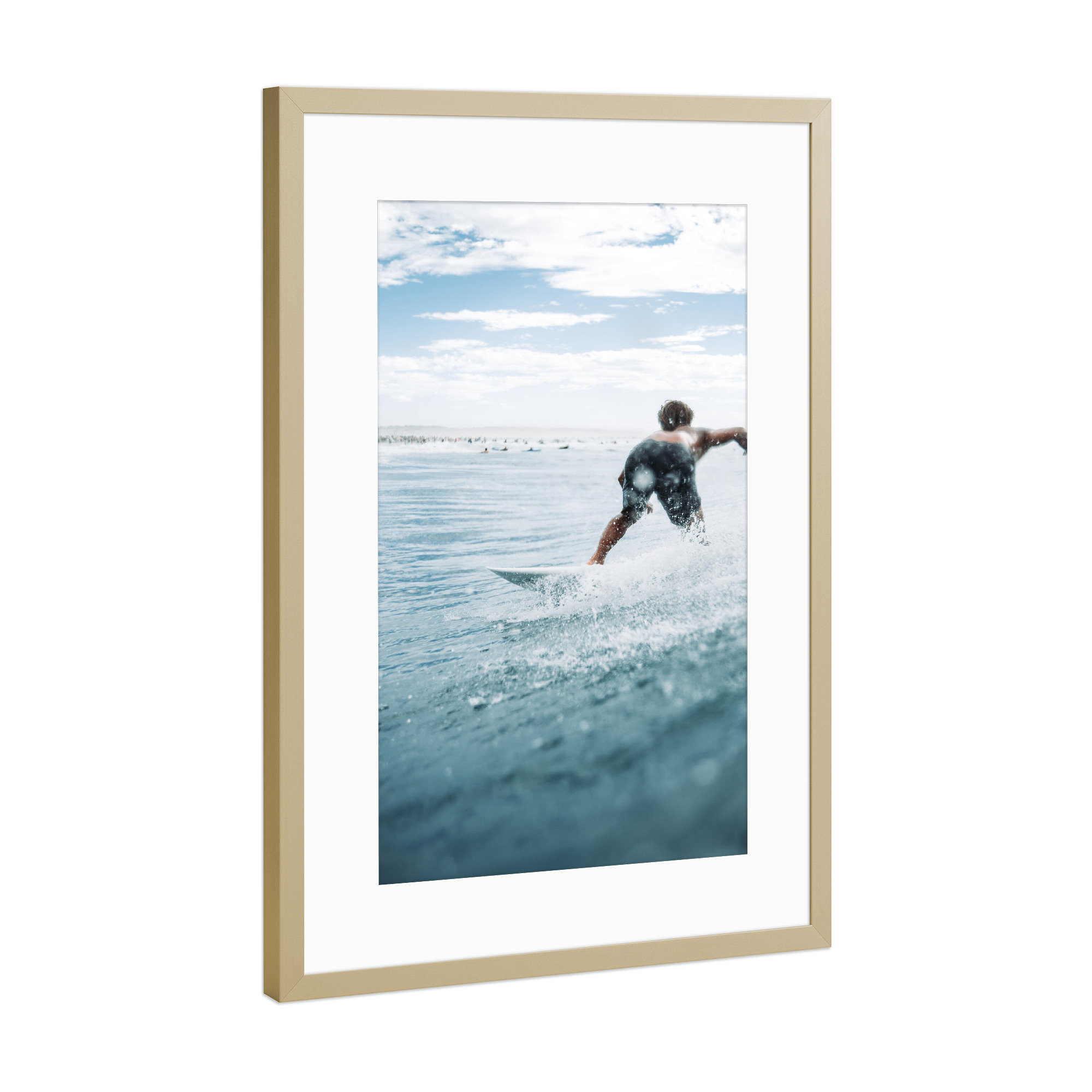 Poster mit Rahmen Gold "Die Welle für den kleinen Mann" artboxONE - Natur,Reise,Reise / Strand und Meer,Sport,Sport / Sommerspiele