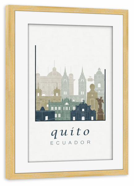 Poster mit Rahmen kiefer "Quito skyline light blue" artboxONE - Städte,Reise,Architektur,Kartografie