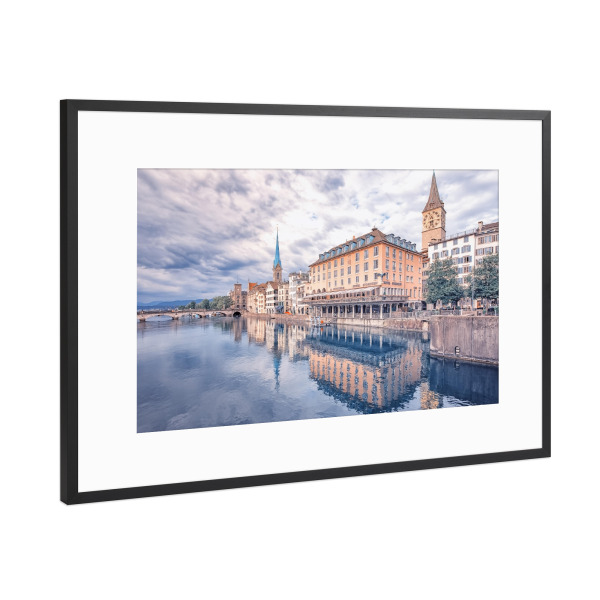 Poster mit Rahmen Schwarz (Metallic) "Zurich reflection" artboxONE - Städte,Reise,Architektur,Reise / Länder,Städte / Zürich