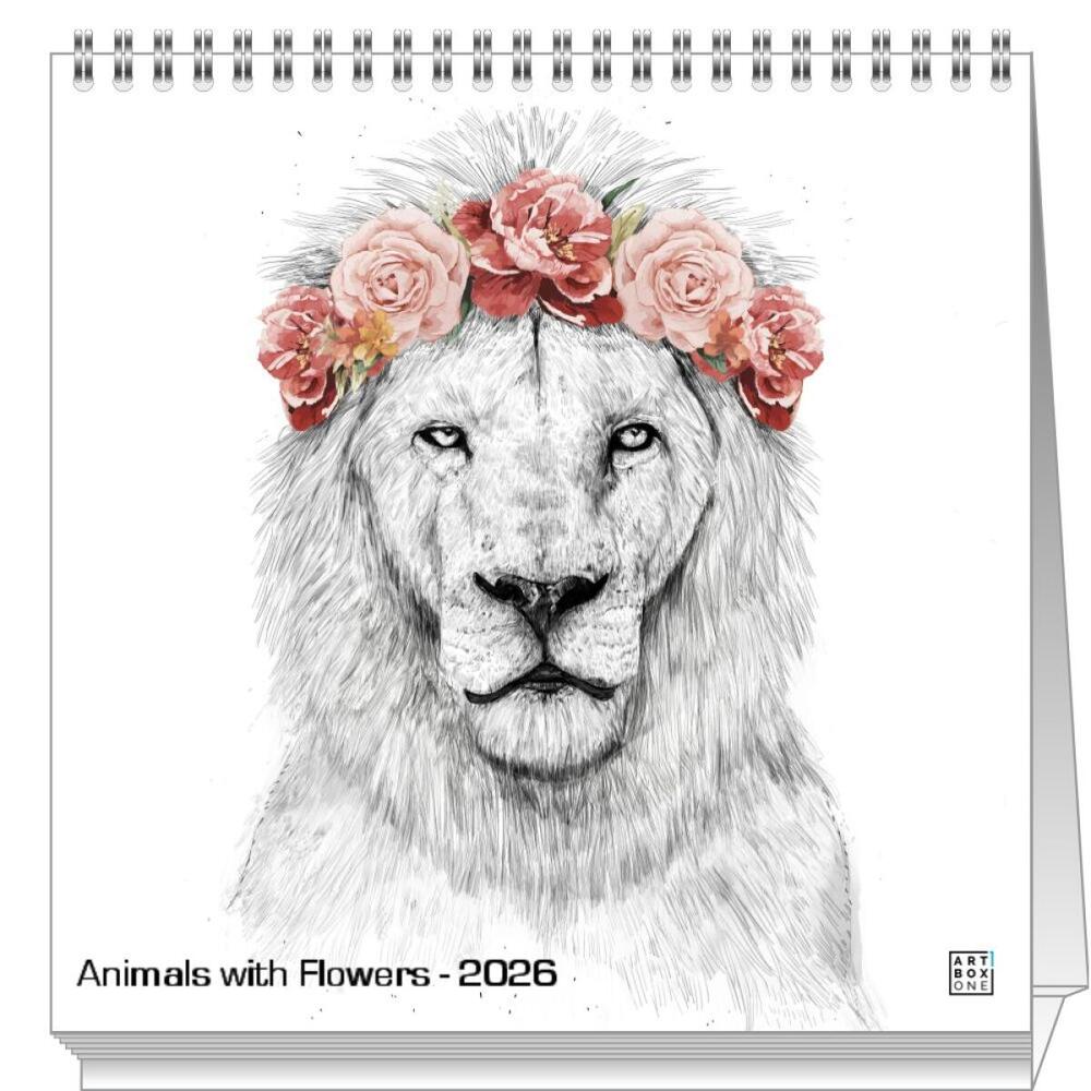 artboxONE Mini-Tischkalender 2024 Animals with Flowers Tischkalender Klein 2025 Tiere