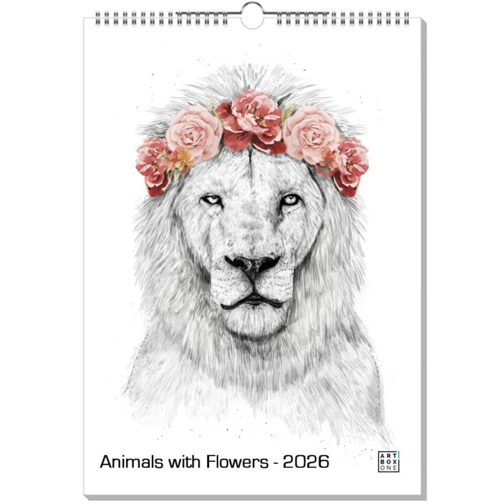 artboxONE Wandkalender A3 2026 Animals with Flowers Tiere