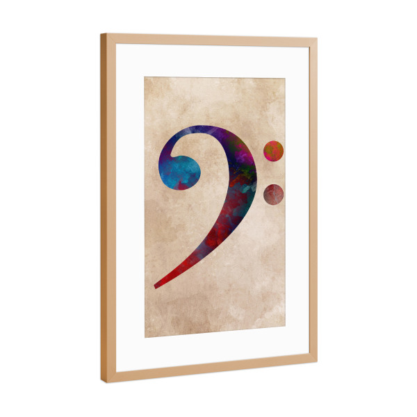 Poster mit Rahmen Kupfer "Bass Clef music art" artboxONE - Musik - Bass clef,Music,Notation,Bass,Clef,Schlüssel,Musik,Noten