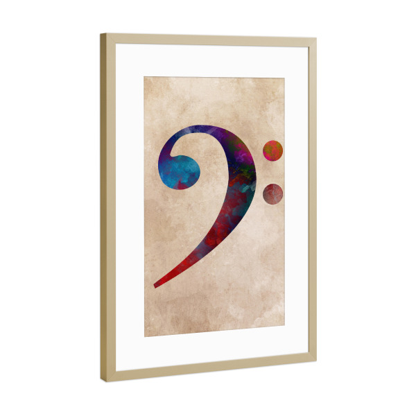 Poster mit Rahmen Gold "Bass Clef music art" artboxONE - Musik - Bass clef,Music,Notation,Bass,Clef,Schlüssel,Musik,Noten