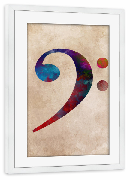 Poster mit Rahmen weiß "Bass Clef music art" artboxONE - Musik - Bass clef,Music,Notation,Bass,Clef,Schlüssel,Musik,Noten