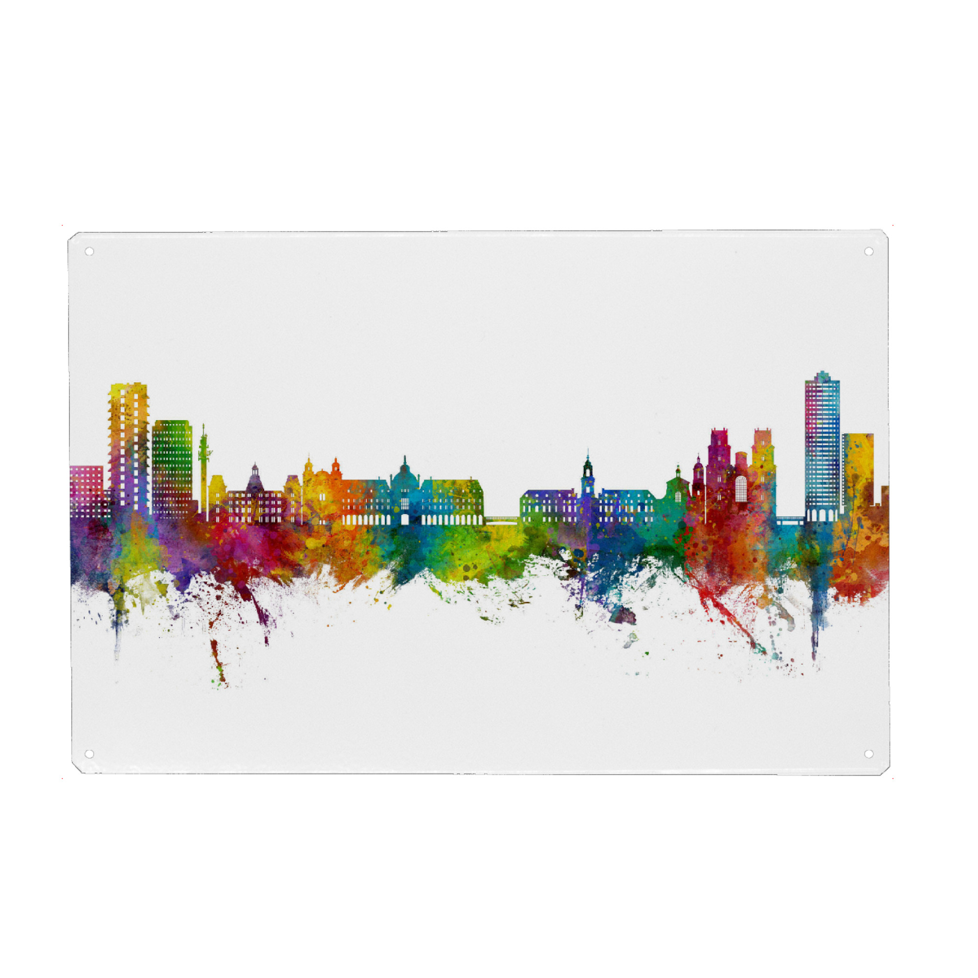 Holzbild "Rennes France Skyline" artboxONE - Städte - Rennes,France,Skyline,Cityscape,Stadtbild,Watercolor,Bunt,Colorful,Frankreich,City,Stadt