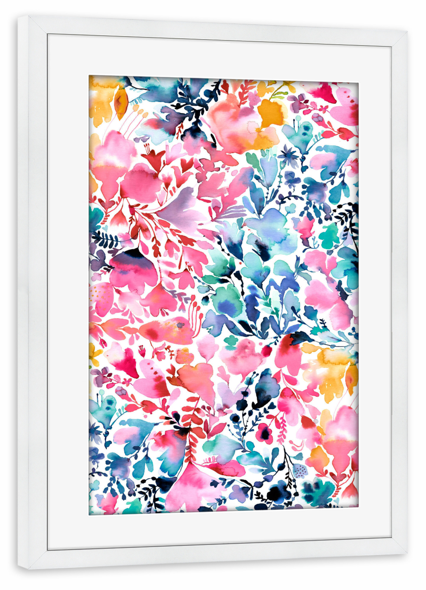 Poster mit Rahmen weiß "Magic Watercolor Flowers Colorful" artboxONE - Natur,Floral,Abstrakt