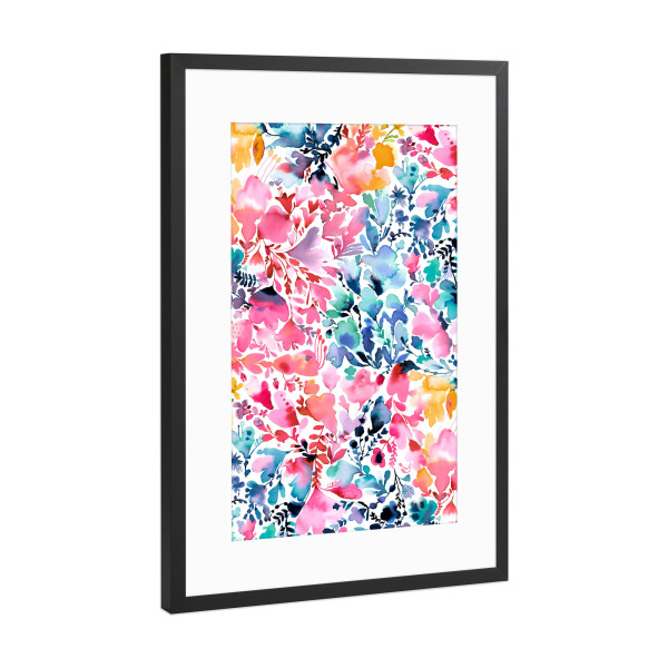 Poster mit Rahmen Schwarz (Metallic) "Magic Watercolor Flowers Colorful" artboxONE - Natur,Floral,Abstrakt