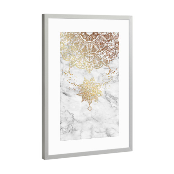 Poster mit Rahmen Silber "Mandala Golden drop" artboxONE - Abstrakt,Geometrie