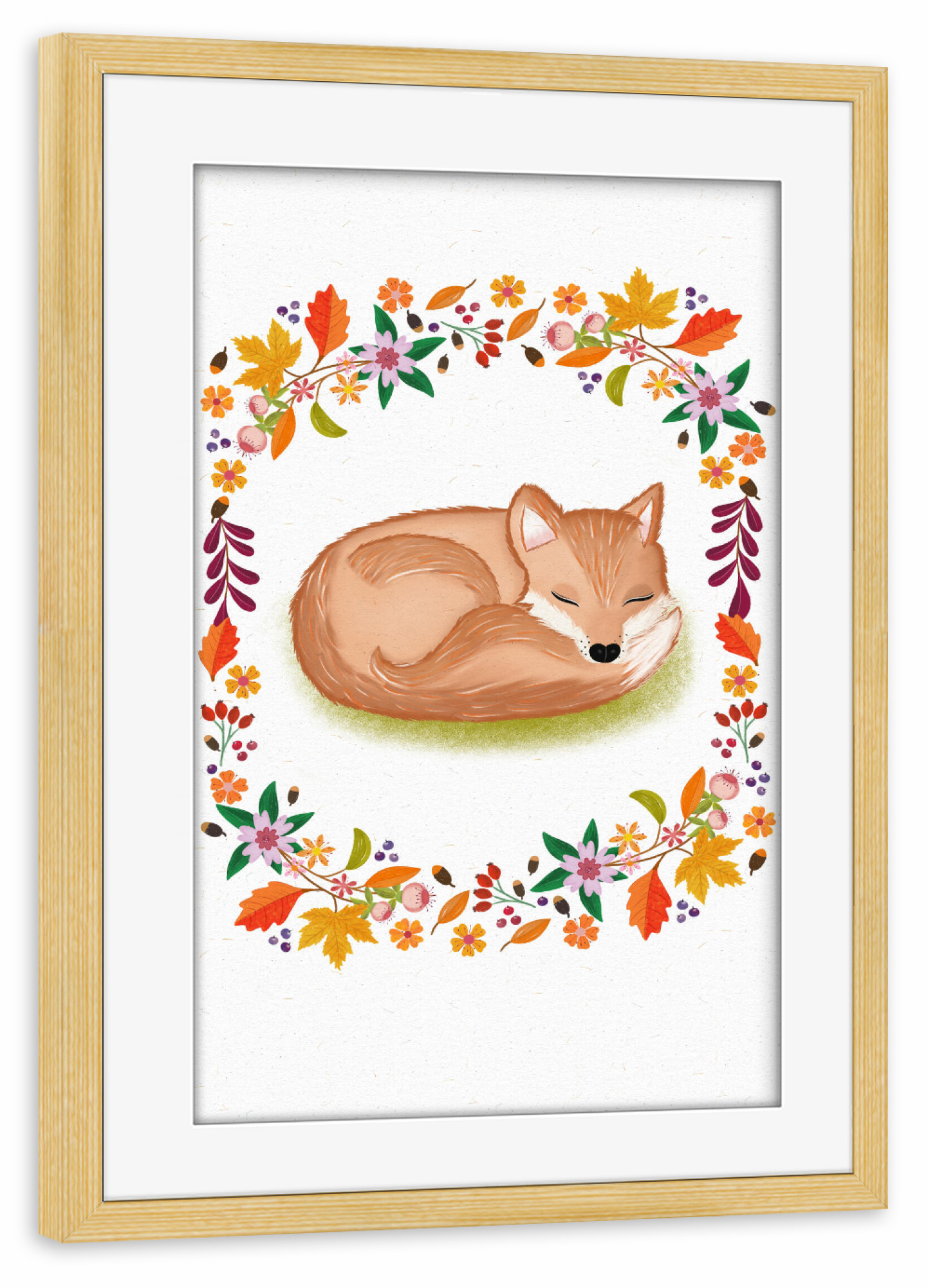 Poster mit Rahmen kiefer "Fuchs mit Herbstkranz" artboxONE - Für Kinder,Tiere