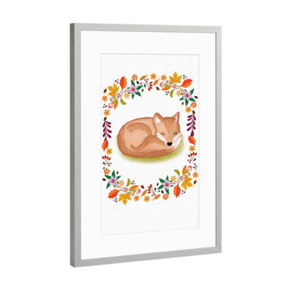 Poster mit Rahmen Silber "Fuchs mit Herbstkranz" artboxONE - Für Kinder,Tiere
