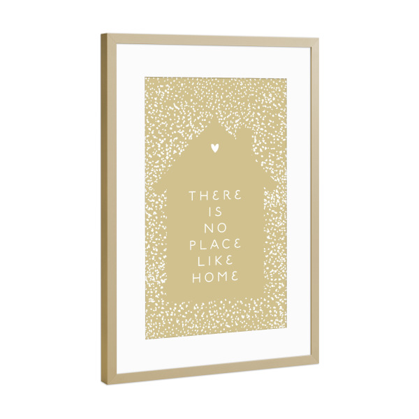 Poster mit Rahmen Gold "No place like home Haus+Herz" artboxONE - Typografie,Liebe,Für Mama,Lustig