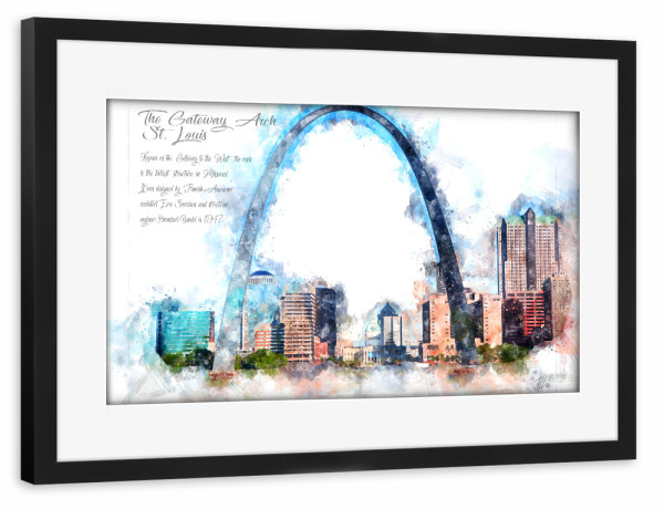 Poster mit Rahmen schwarz "Gateway Arch St. Louis Aquarell" artboxONE - Reise,Architektur,Reise / Länder