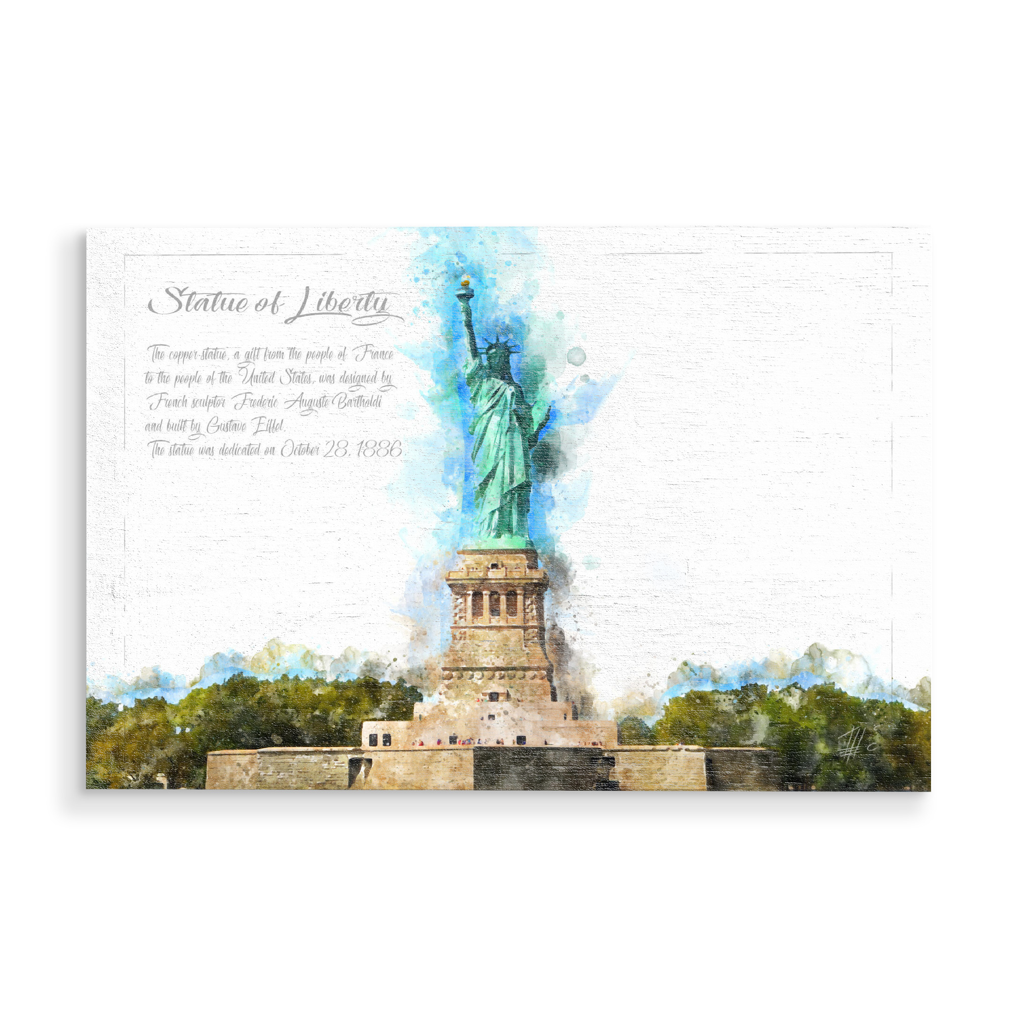 Holzbild "Freiheitsstatue USA Aquarell" artboxONE - Städte / New York,Architektur