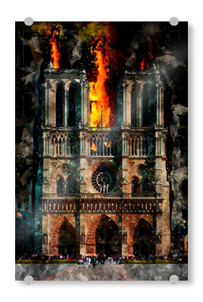 Acrylglasbild "Paris, Notre Dame brennt, Aquarell" artboxONE - Städte,Architektur,Städte / Paris