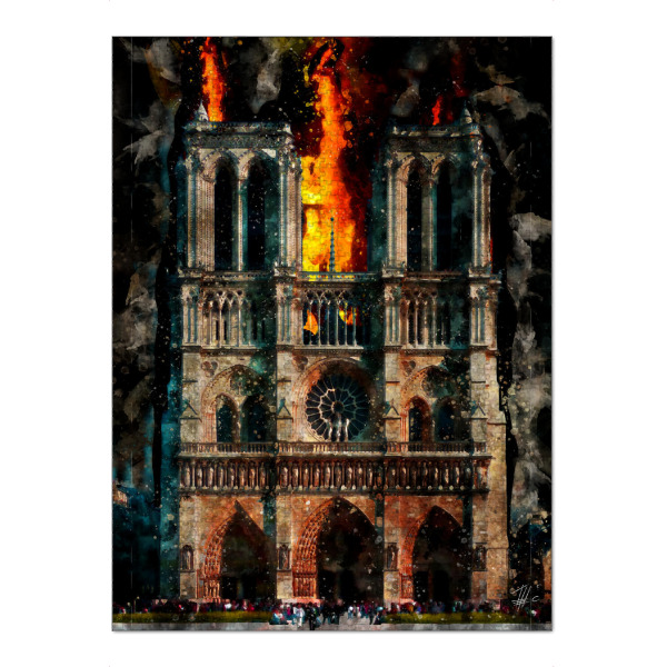 Puzzle Ravensburger "Paris, Notre Dame brennt, Aquarell" artboxONE - Städte,Architektur,Städte / Paris