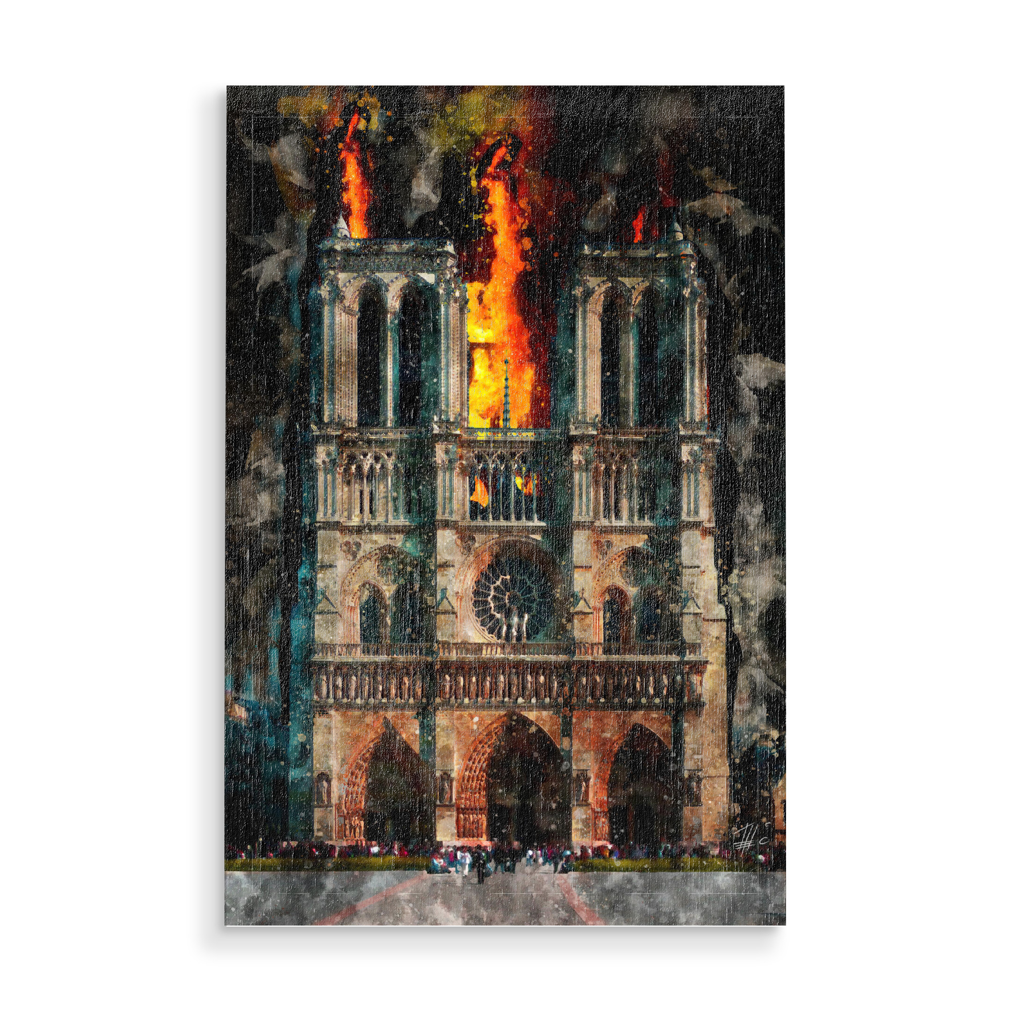 Holzbild "Paris, Notre Dame brennt, Aquarell" artboxONE - Städte,Architektur,Städte / Paris