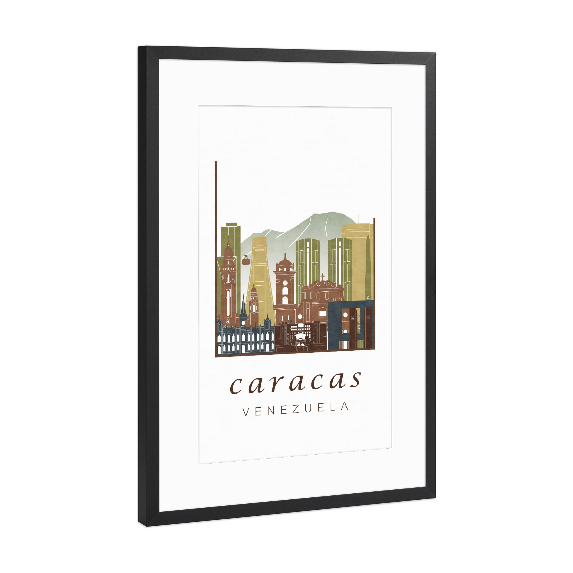 Poster mit Rahmen Schwarz (Metallic) "Caracas skyline light brown" artboxONE - Städte,Reise,Architektur,Kartografie