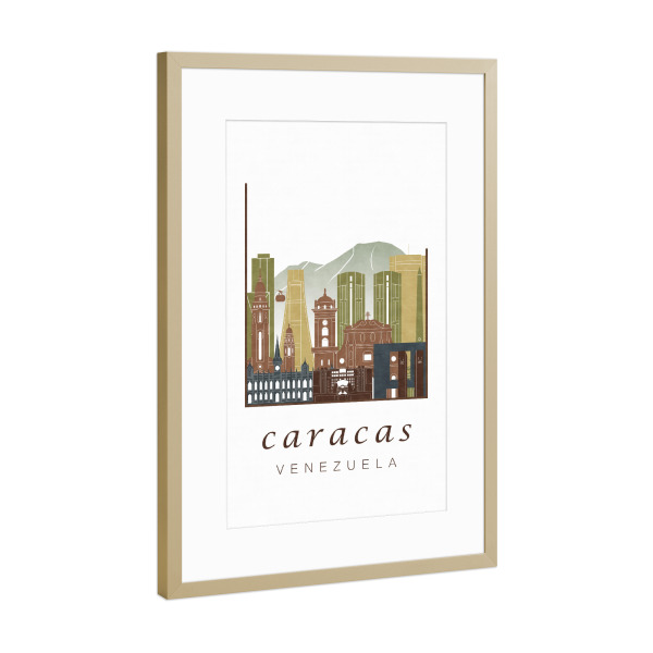 Poster mit Rahmen Gold "Caracas skyline light brown" artboxONE - Städte,Reise,Architektur,Kartografie