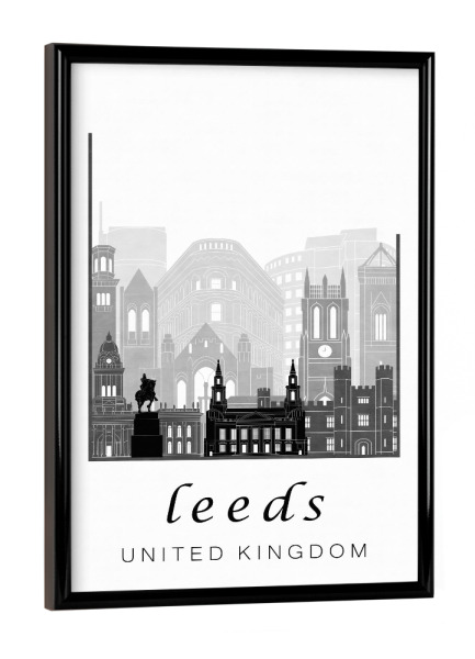 Poster mit schwarzem Rahmen "Leeds skyline black & white" artboxONE - Städte,Reise,Schwarzweiß,Architektur,Kartografie