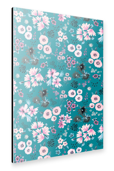 Alu-Dibond "Little Cute Flowers Turquoise" 30x20 cm artboxONE