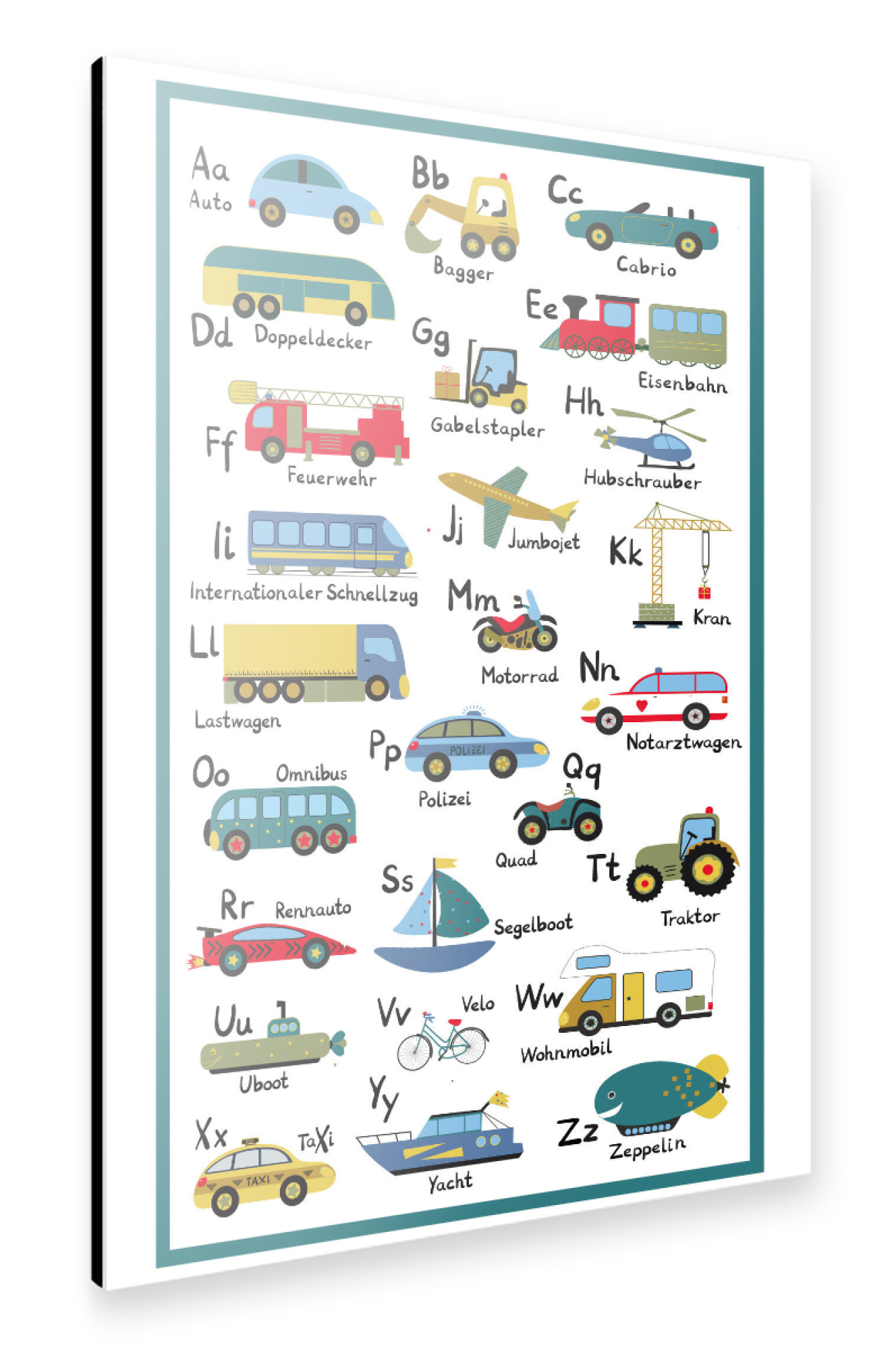 Alu-Dibond "ABC Lernposter Autos und Fahrzeuge" 75x50 cm artboxONE
