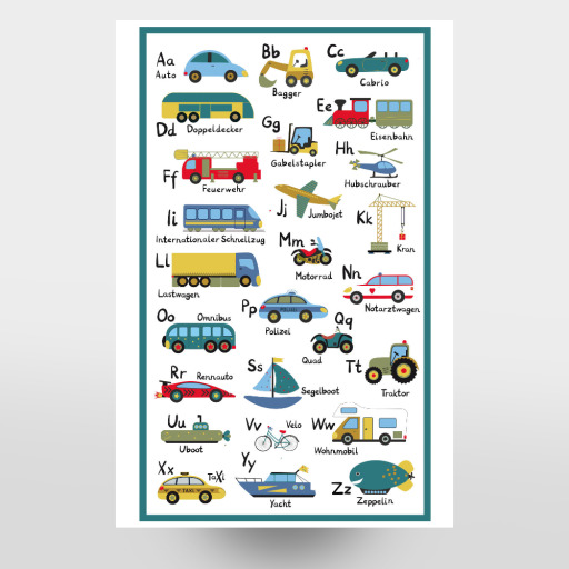 ABC Lernposter Autos und Fahrzeuge