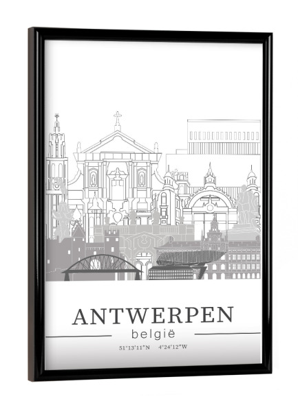 Poster mit schwarzem Rahmen "Antwerp skyline line art" artboxONE - Städte,Reise,Architektur,Kartografie