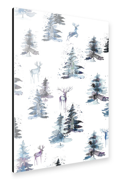Alu-Dibond "Winter Deers Forest Scandi Blue" 30x20 cm artboxONE