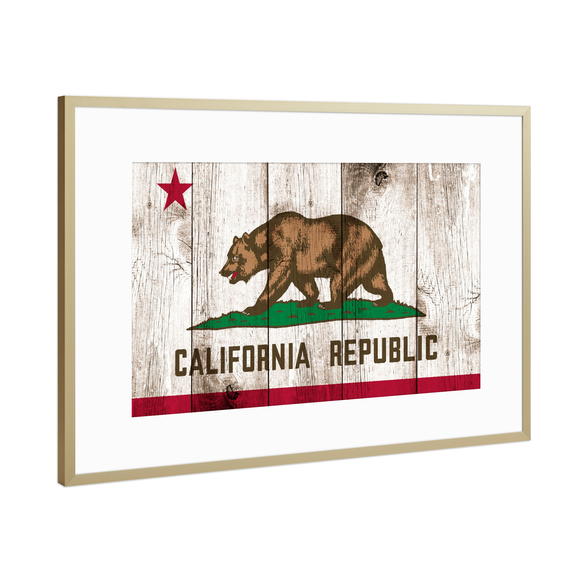 Poster mit Rahmen Gold "California Vintage Flag" artboxONE - Abstrakt,Reise / Länder
