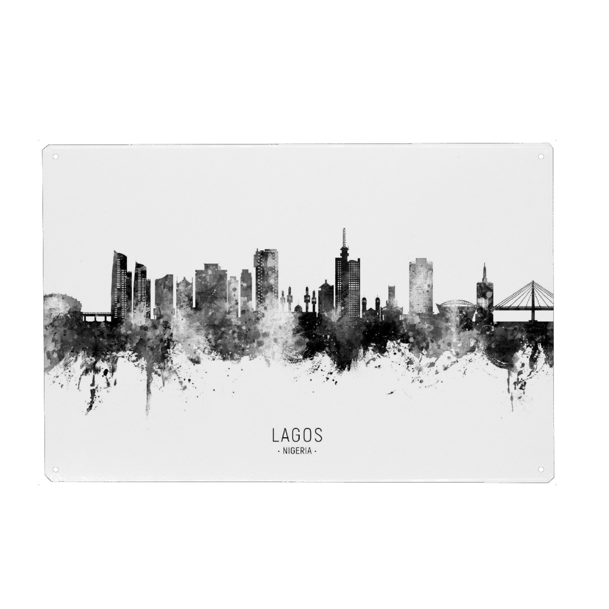 Holzbild "Lagos Nigeria Skyline BW Text" artboxONE - Städte
